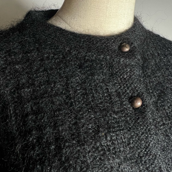 VINTAGE 90s Forenza Mohair Fuzzy Black Button Down Cardigan Large - Picture 6 of 8